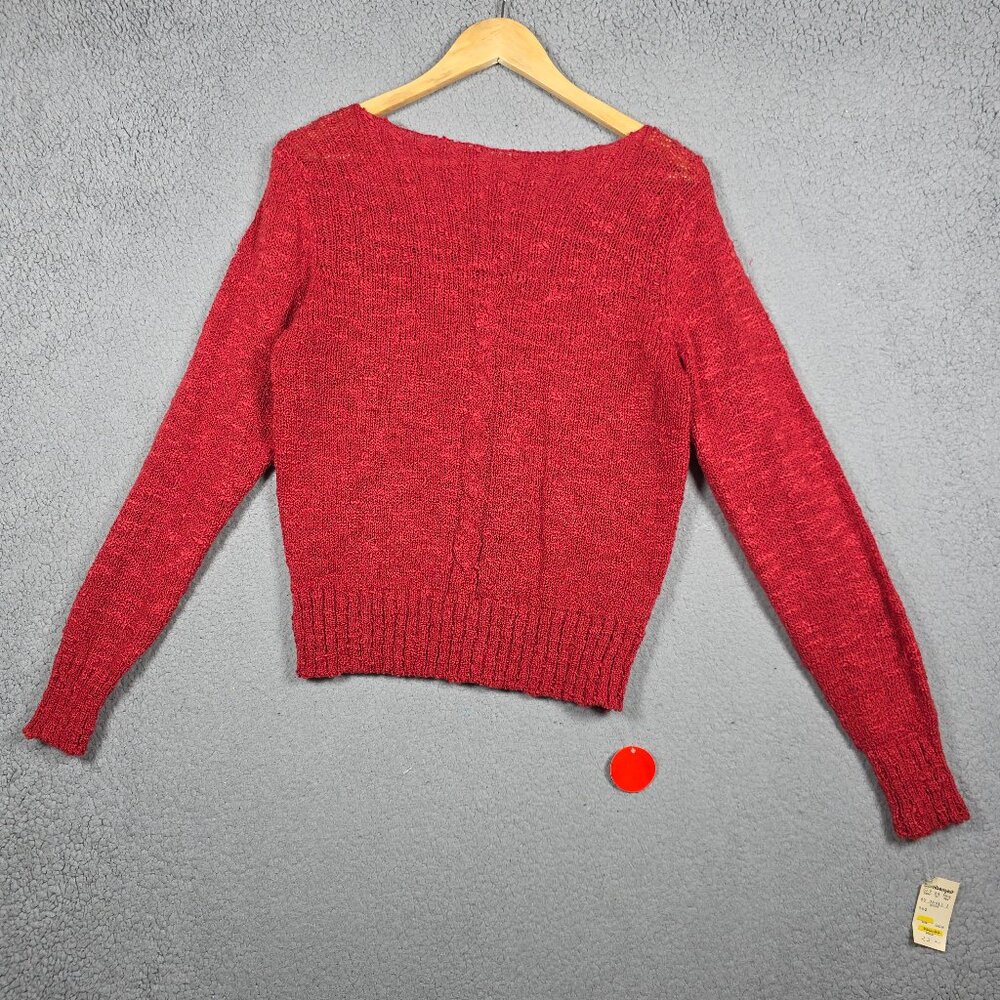 Vintage Crazy Horse Sweater Women Large Open‎ Cable Knit Artisanal Boat Neck NWT
